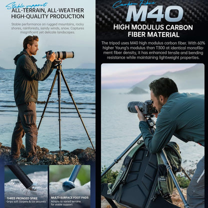 FALCAM TreeRoot F38 Quick Lock Camera Carbon Fiber Travel Tripod Max Payload 50Kg/110lbs (R140T)-T00A4904