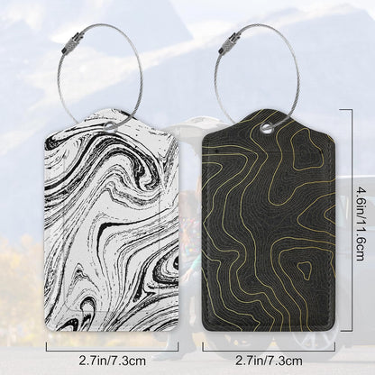 Set of 2 Topographic, Gold Contour Map Luggage Tags for Suitcases, Leather Suitcase Tag Name Identifiers Labels for Travel Bag Baggage Backpack
