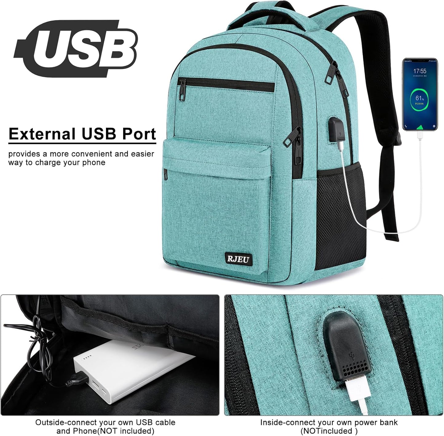 School Backpack for Teen Girls & College Students - 15.6 Inch Laptop Backpack with USB Charging Port, Ergonomic Anti-Theft Design for University, High School, Work, Teal