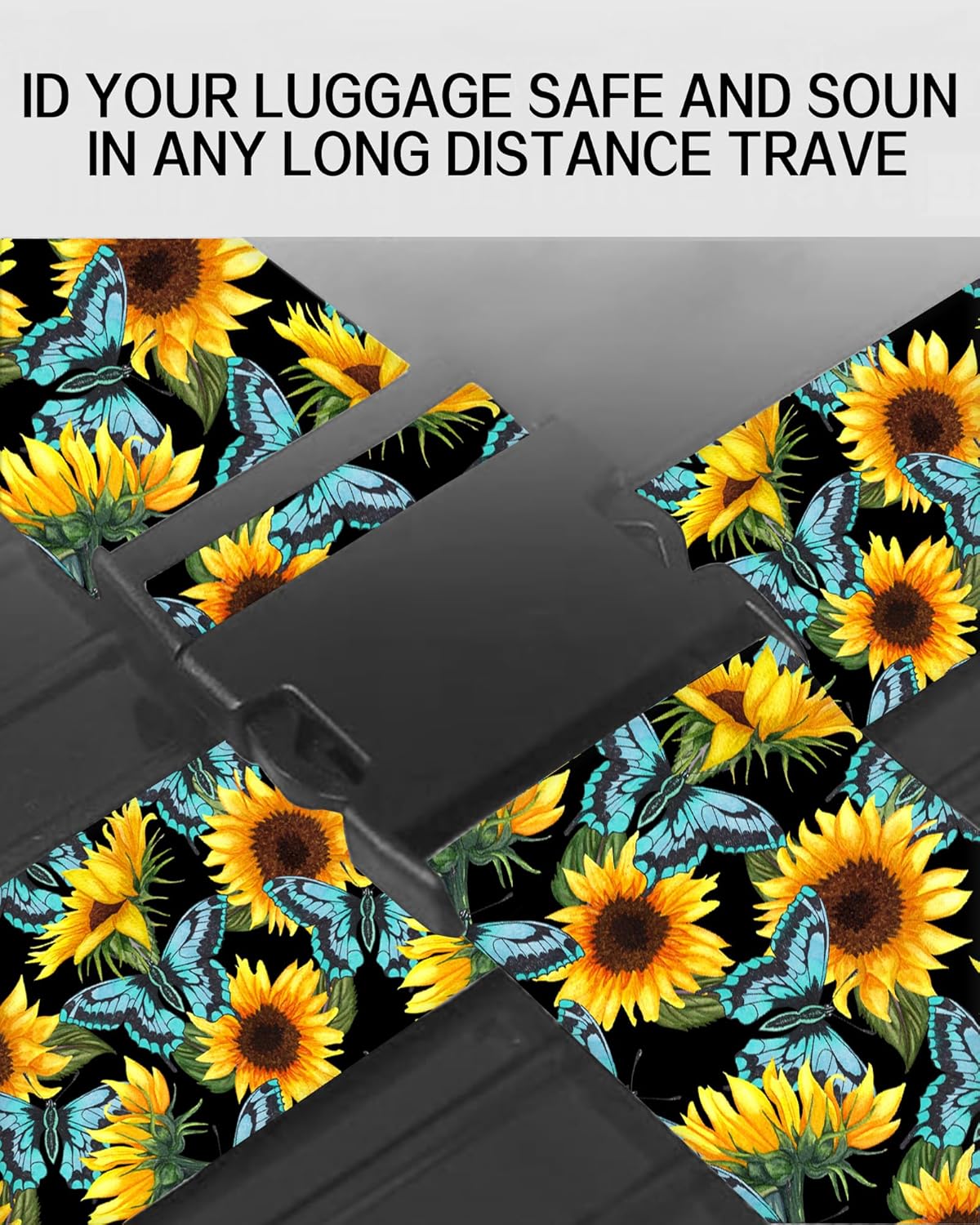 Luggage Straps for Suitcases, Adjustable Travel Belt, Durable Wide Luggage Strap, Cute Suitcase Strap Identifiers with Buckle, Bag Straps for Luggage, Cute Sunflowers Butterfly