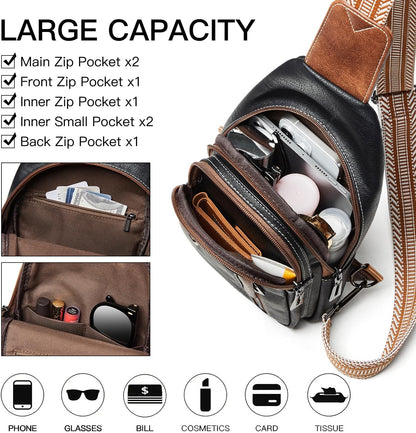 7L Sling Bag for Women Men Leather Small Sling Backpack Daypack Anti Theft Fanny Pack Crossbody Purse Travel