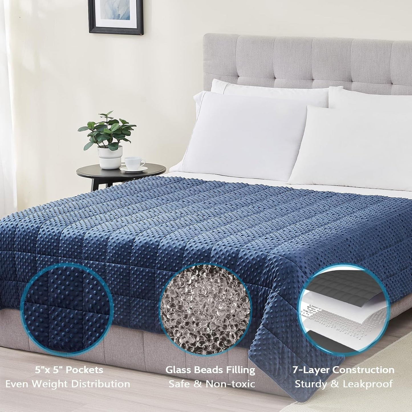 L'AGRATY Weighted Blanket for Adult - 60"x80" 20lbs Minky Dots Heavy Blanket with Glass Beads: Soft Breathable for All-Season Summer Fall Winter Thick Comfort for Sleeping