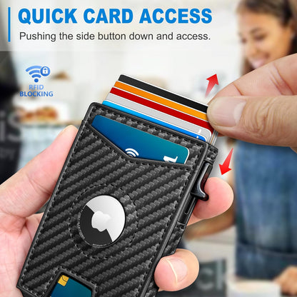 Airtag Wallet for Men,with Money Clip Gift Boxed,Slim Front Pocket Wallet RFID Blocking Metal Case Smart Pop-up Credit Card Holder in Magnetic Leather Flip