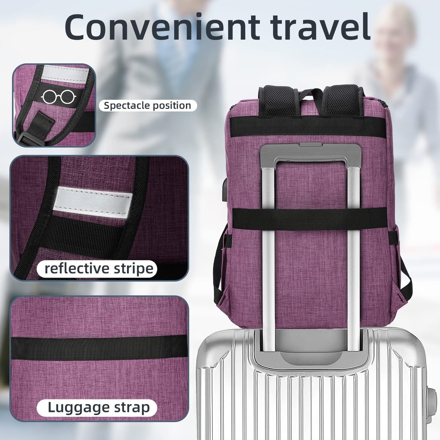 YALUNDISI Vintage Backpack Travel Laptop Backpack with usb Charging Port for Women & Men College Backpack Fits 15.6 Inch Laptop Purple