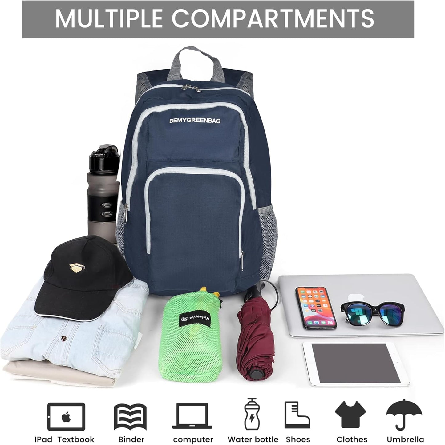 35L Foldable Waterproof Backpack For Outdoor Sports Travel Inside Wet Clothes Compartment Packable For Multiple