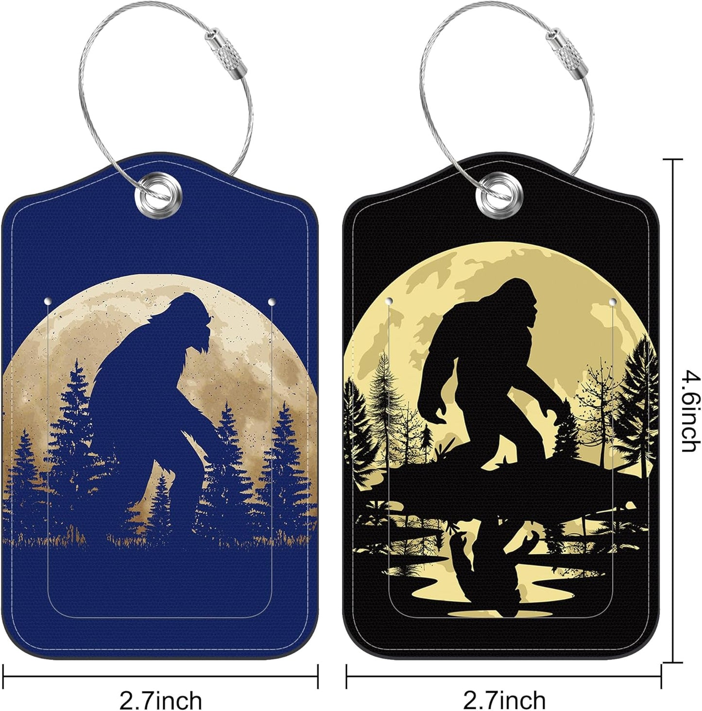 2 Pack Luggage Tag for Suitcase Black Sasquatch Leather Suitcase Tags with Privacy Name ID Label and Stainless Steel Loop for Travel Bag