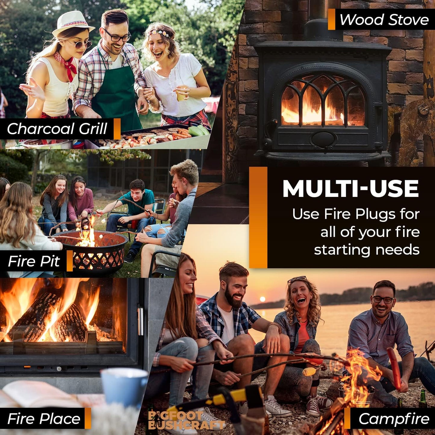 Non-Toxic Waterproof Fire Starters with 5+ Minute Burn for Emergencies, Survival, Campfires, Fire Pits, Grills - Made in The USA - 200 Pack