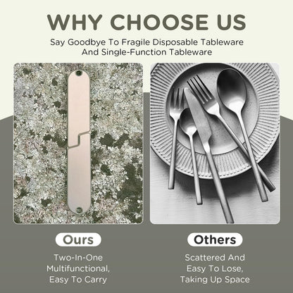 Kopak 2 in 1 Camping Eating Utensils Set,Reusable Magnetic Camping Utensils Set,Portable Detachable Pocket Combination Knife,Fork and Spoon Tool for Fishing Travel Outdoor Survival