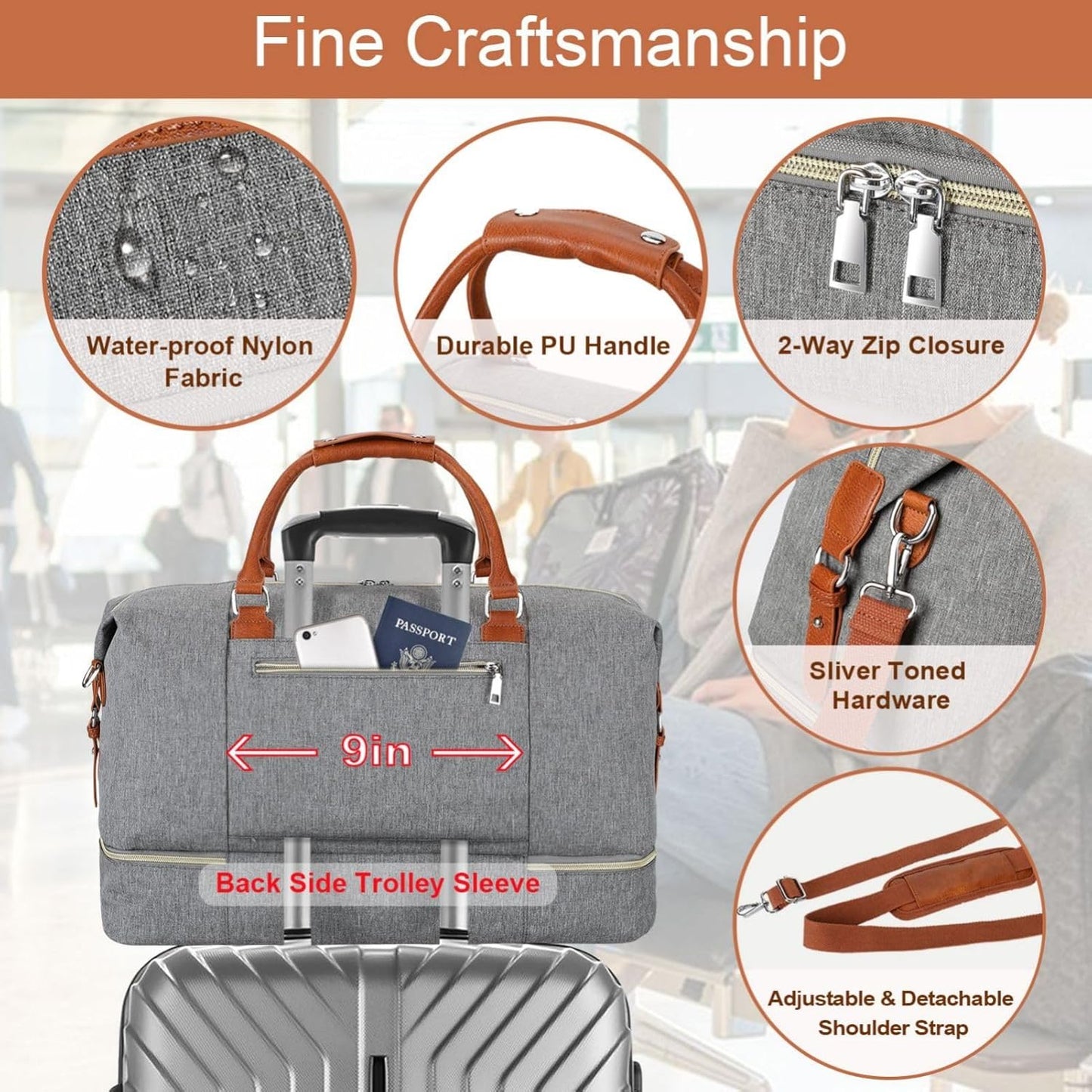 Weekender Bag for Women, Travel Duffel Bag Carry On Overnight Bag with Shoe Compartment Large Nylon Travel Weekend Tote Bag