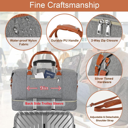 Weekender Bag for Women, Travel Duffel Bag Carry On Overnight Bag with Shoe Compartment Large Nylon Travel Weekend Tote Bag