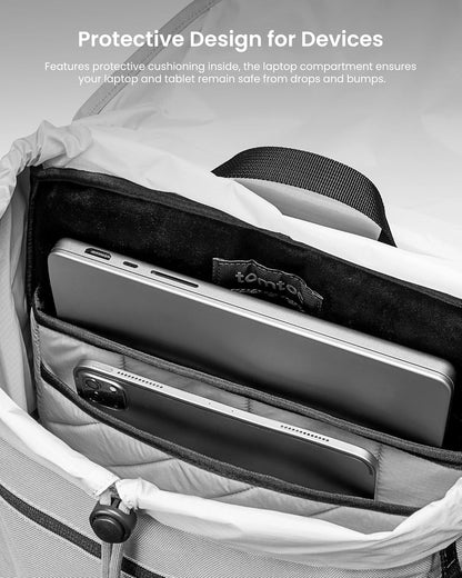 tomtoc Flap Laptop Backpack, Lightweight, Water-Resistant Casual Daypack, Durable Work-pack, Vintage Classic Rucksack for 13-15.6 Inch Laptop, perfect for Campus, Street, 22L Gray