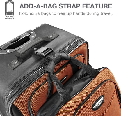 Travel Select Amsterdam 8-Piece Softside Expandable Luggage Set, Lightweight 2-Wheel Suitcases with Packing Cubes & Travel Tote, Durable Polyester Construction, Burgundy