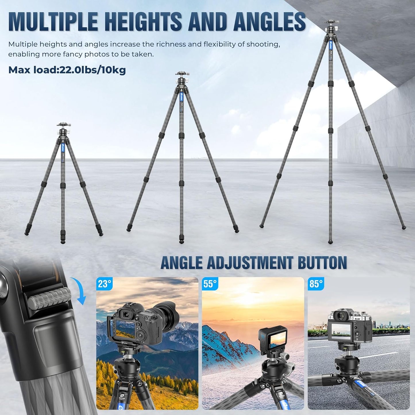 Carbon Fiber Tripod for Camera with 360° Panoramic Ball Head, 67" Compact Lightweight Travel Tripod for DSLR Video Camcorder, Max Load 10kg/22lbs