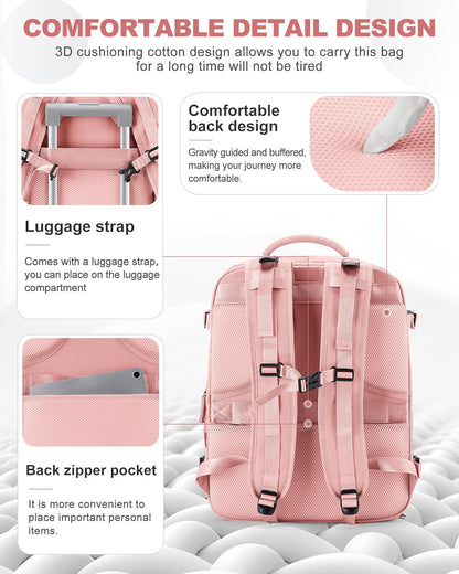coowoz Large Travel Backpack Carry On for Women Man Gym Backpacks with Laptop Compartment Mochila de Viaje Teacher Personal Item Backpack Rucksack Airplane Accessories Must Haves Pink