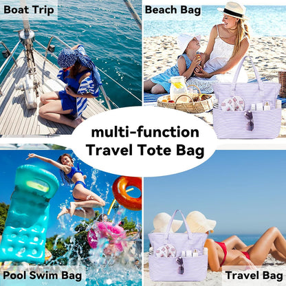 LEDAOU Beach Bag Waterproof Sandproof Women Tote Bag Pool Bag with Zipper for Gym Grocery Travel with Wet Pocket