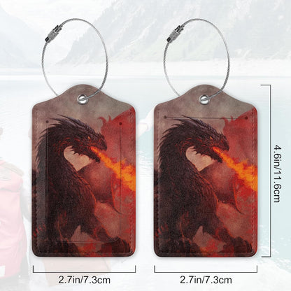 2Pcs Luggage Tag for Suitcase Trippy Fire Dragon Cute Suitcase Tag with Privacy Flap & Name ID Label & Metal Loop, Travel Bag Luggage Tags for Women