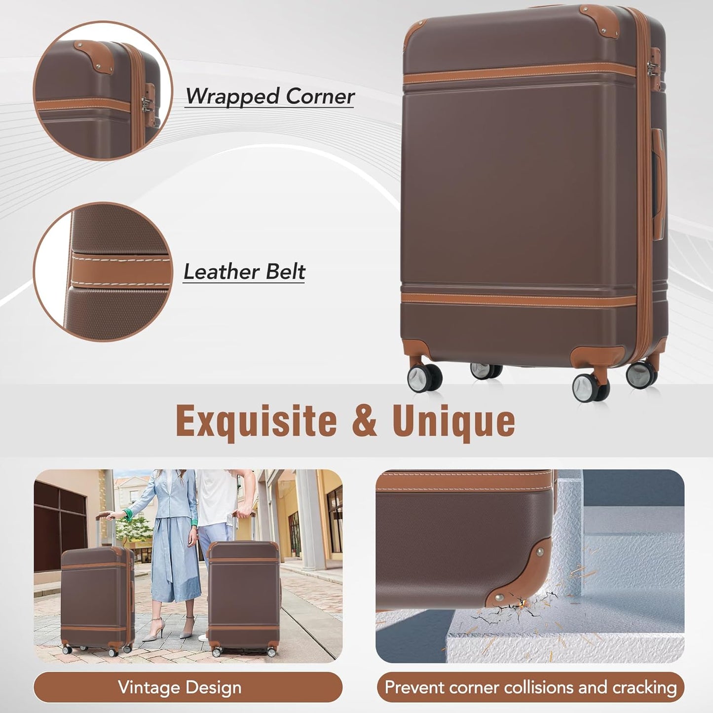 Merax Luggage Set 2 Piece Suitcase Set with Cosmetic Case Expandable Spinner Wheels Vintage Luggage Sets(Brown,20"+28")