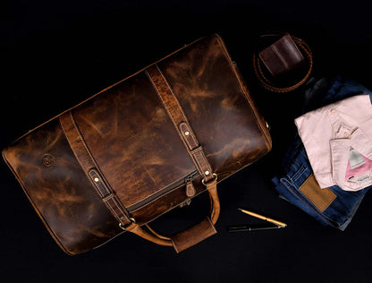 Leather Duffel Bag for Men & Women Travel, Weekend, Overnight, Gym Bag
