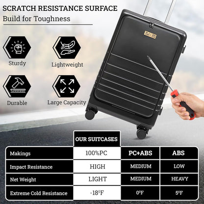 20 Inch Hardside Carry On Luggage with Spinner Wheels, Airline Approved 22x14x9 Carry-On Luggage with Front Pocket (Black)