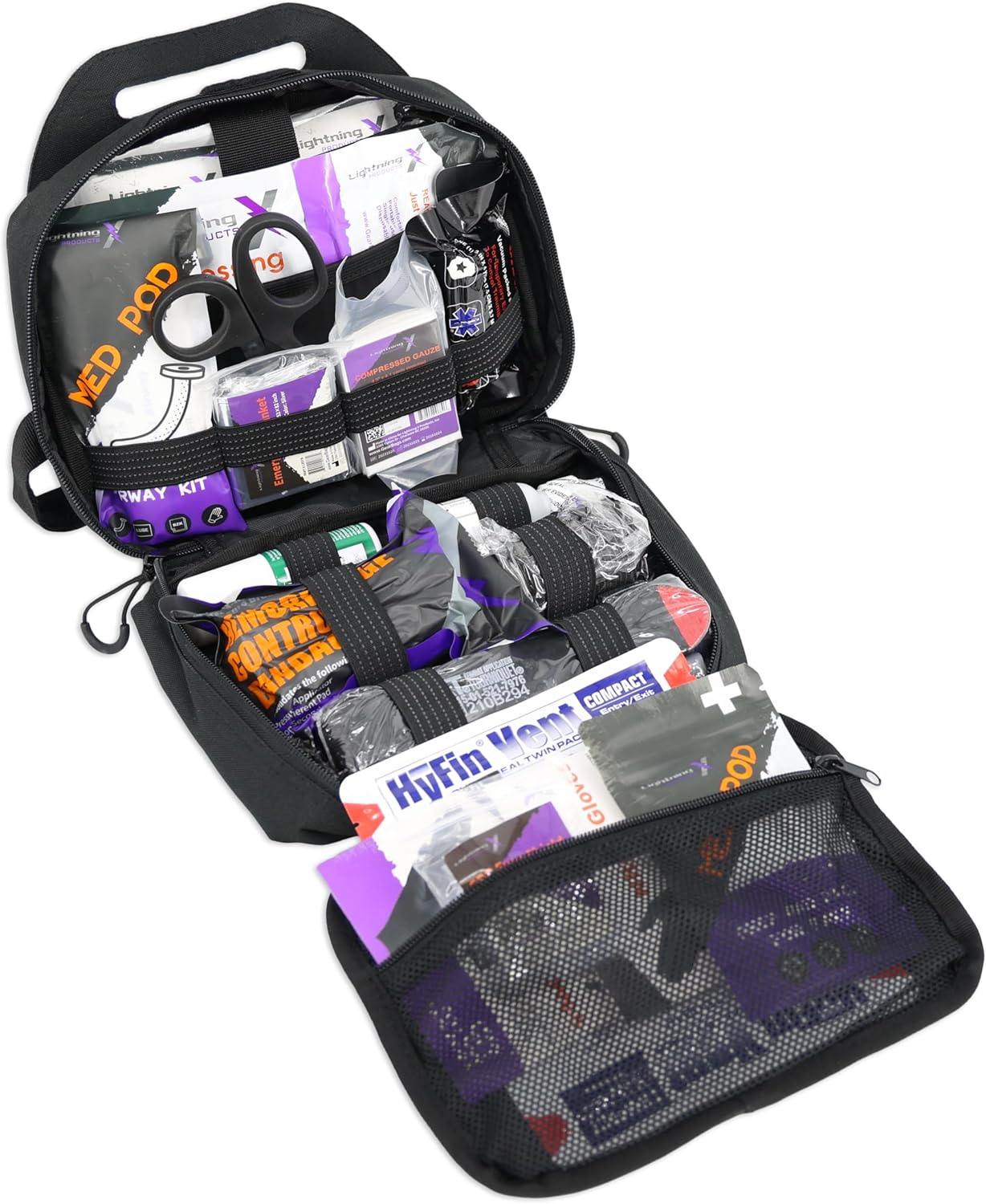 Lightning X Rip-Away Officer's Patrol Tactical Gunshot & Trauma IFAK Kit w/Headrest Mount - Black