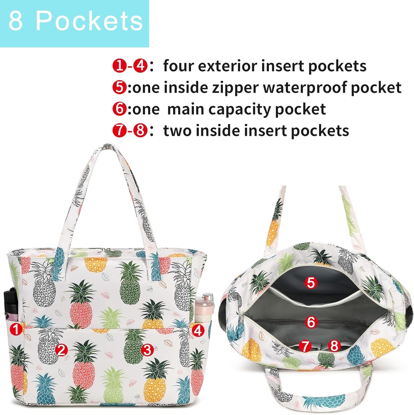 Waterproof Beach Tote Pool Bags for Women Ladies Extra Large Gym Tote Carry On Bag With Wet Compartment for Weekender Travel