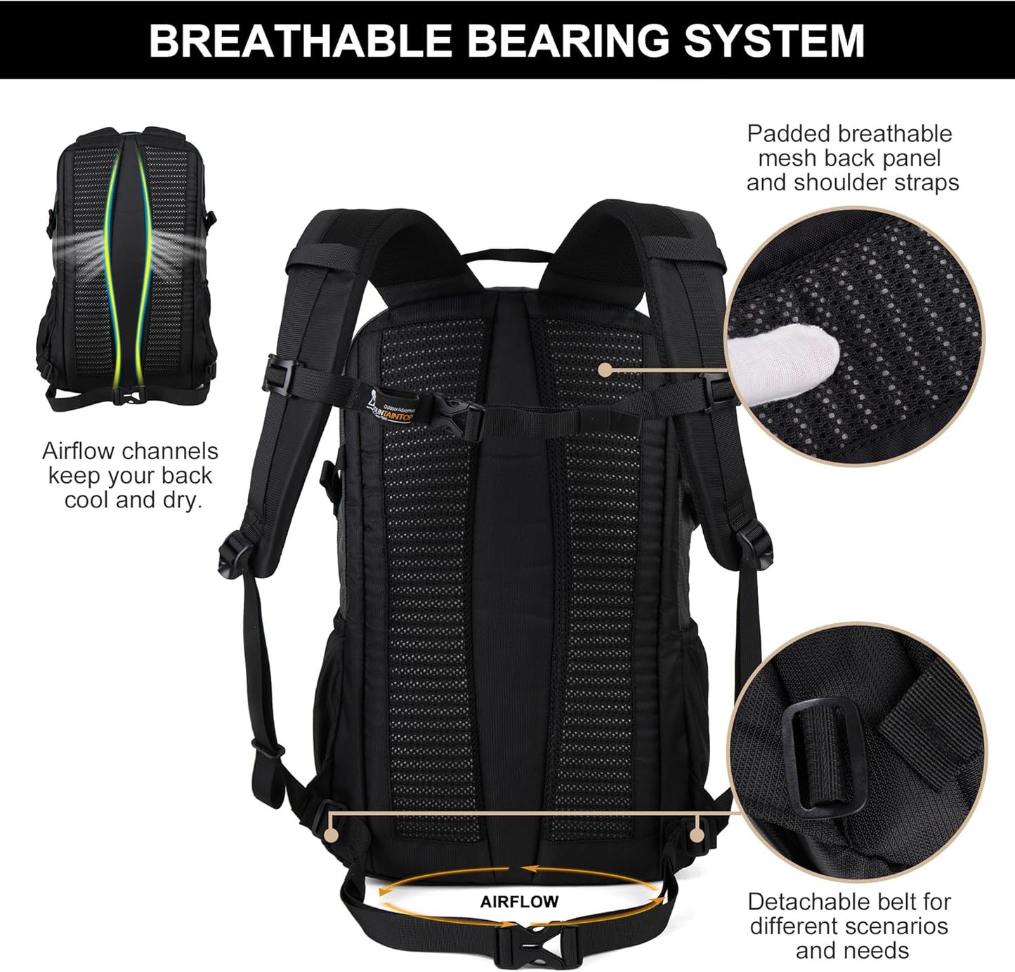 MOUNTAINTOP Hiking Backpack,25L Camping Backpack, Men Women Hiking Daypack Lightweight Travel Backpack for Camping Climbing Skiing Cycling