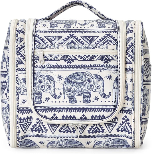 Narwey Hanging Toiletry Bag for Women Travel Makeup Bag Organizer Toiletries Bag for Cosmetics Essentials Accessories (Large, Elephant)