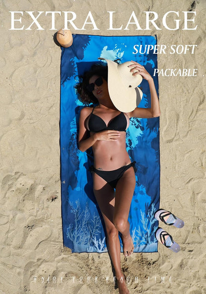 2 Pack Microfiber Lightweight Thin Beach Towel Sand Free Quick Dry Super Absorbent Large Towels for Swimming Pool Yoga Gym Travel Vacation Beach Accessories Essentials for Adults