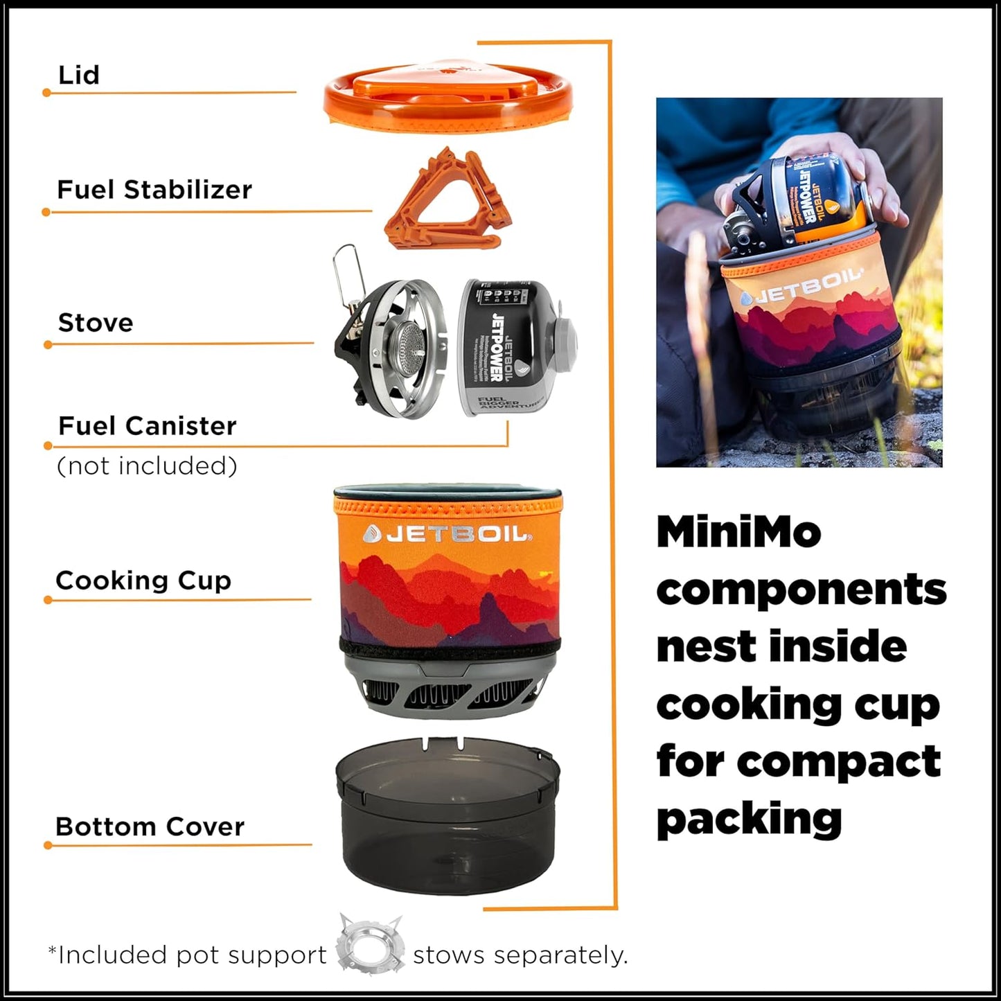 Jetboil MiniMo Camping and Backpacking Stove Cooking System with Adjustable Heat Control