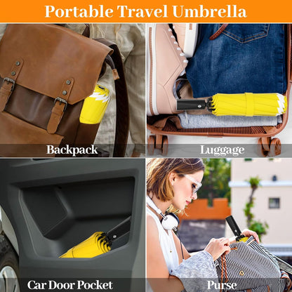 Travel Umbrella Superior, Beautiful & Compact, Large Strong but Light Portable and Automatic Folding Rain Umbrella, Premium Grip, Fits Car & Backpack