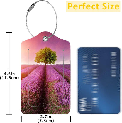 2 Pack Luggage Tags for Suitcases,Stunning Lavender Field Luggage Tag,PU Leather Id Label Luggage Tags with Stainless Steel Loop and Privacy Cover for Women Men Teens Travel