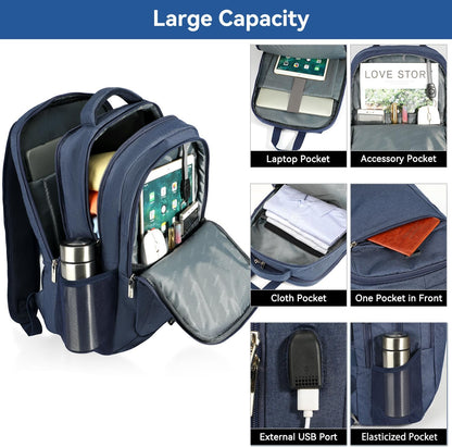 Voova Travel Laptop Backpack, Business Work Laptop Backpack for Women & Men with USB Charging Port, Waterproof Slim Durable College Computer Bag Fits 15.6 Inch Laptops and Notebook, Blue