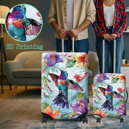 Luggage Cover Suitcase Protector Plus 1 Luggage Tag, Color Hummingbirds Travel Suitcase Cover for 26-28 inch Luggage (L) with Concealed Zipper Washable Elastic Cloth Dustproof Anti-Scratch