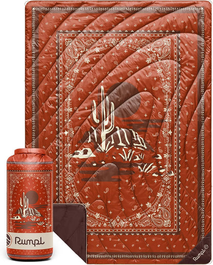 Rumpl Original Puffy Blanket - Warm, Water-Resistant Camping Blanket with 100% Recycled Synthetic Insulation, 52"x75", Original Puffy V2, Sedona Saguaro Bandana