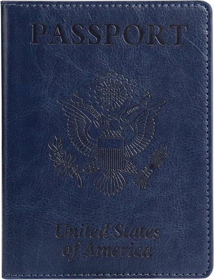 TIGARI Passport Holder for Travel Women Men, PU Leather Passport Wallet Cover Case Sleeve, Waterproof Protected Document Organizer, Family Vacation Plane Cruise Travel Essentials-Blue