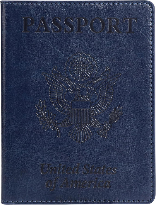 TIGARI Passport Holder for Travel Women Men, PU Leather Passport Wallet Cover Case Sleeve, Waterproof Protected Document Organizer, Family Vacation Plane Cruise Travel Essentials-Blue