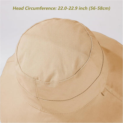 vidsel Womens Sun Hats Wide Brim Reversible Bucket Cotton Hat Packable Summer Travel Cap with Hat Clip,UV Protection