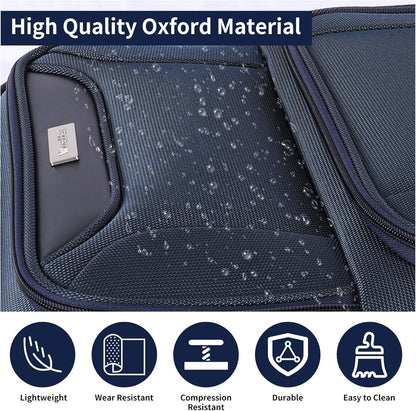 3-Piece Softside Expandable Luggage Set with Front Open Pocket, Lightweight and Durable Oxford Fabric Suitcase Set with TSA Lock (Blue, 20in/24in/28in)
