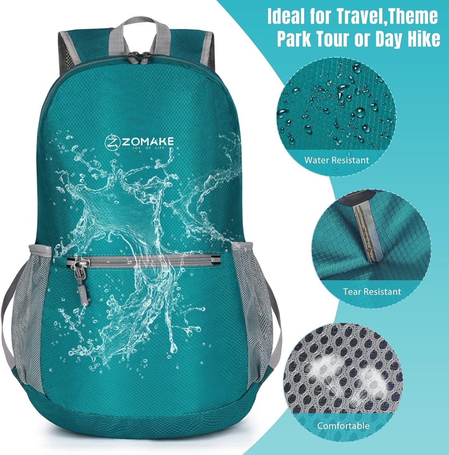 ZOMAKE Ultra Lightweight Hiking Backpack 20L, Packable Small Backpacks Water Resistant Daypack for Women Men(Lake Green)