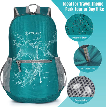 ZOMAKE Ultra Lightweight Hiking Backpack 20L, Packable Small Backpacks Water Resistant Daypack for Women Men(Lake Green)