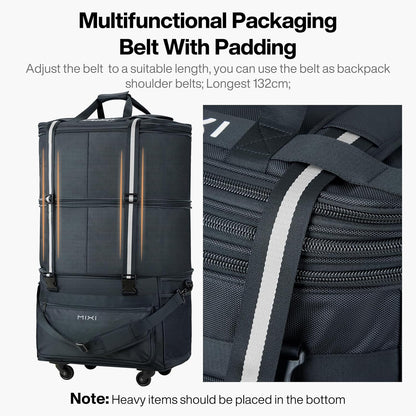 mixi Travel Bag with Wheels Expandable Foldable Luggage Bag Collapsible Rolling Travel Bag Duffel Bag Large Capacity Suitcase for Men Women, Dark Gray