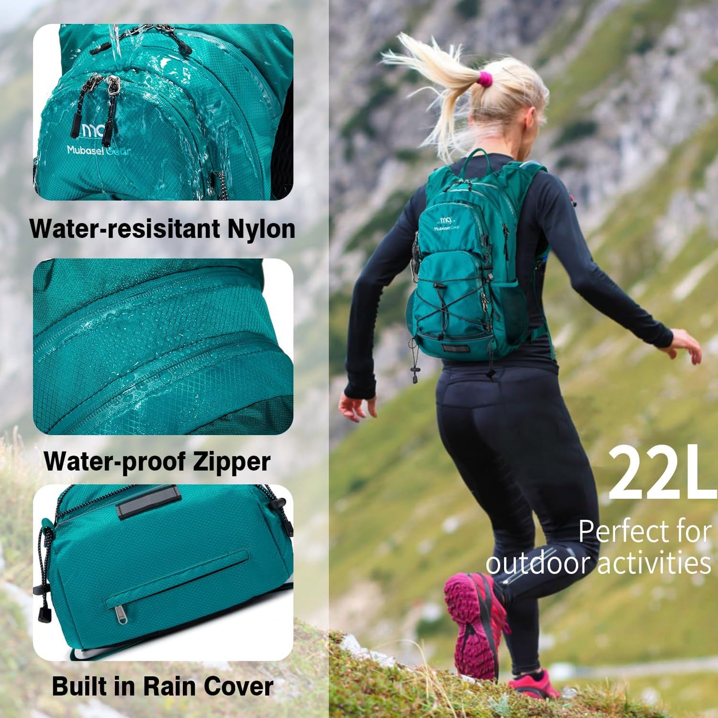 Insulated Hydration Backpack Pack with 2L Water Bladder Lightweight 22L Hiking Backpack Bag for Women Men Daypack for Hiking Running Festival Camping Biking