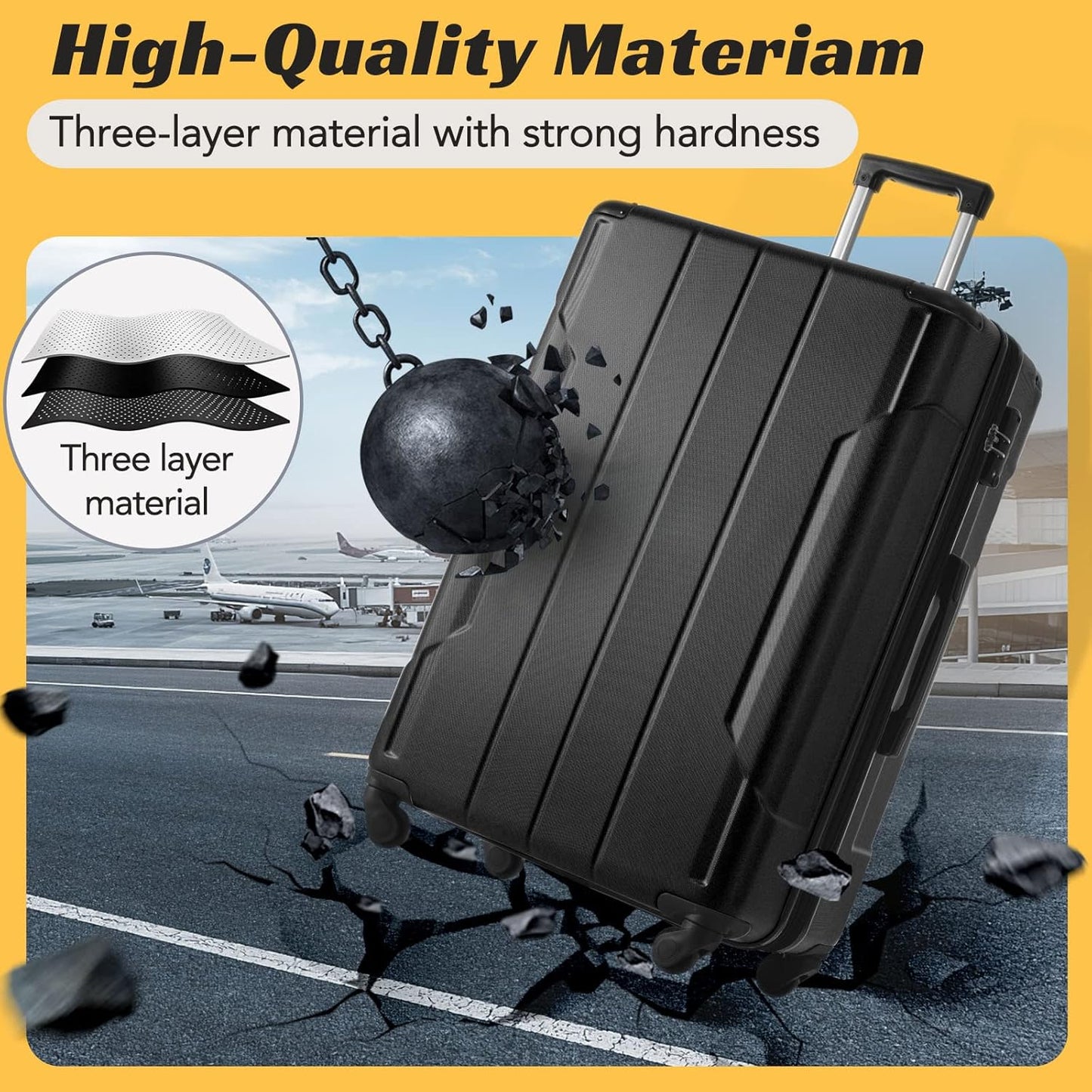 Merax Luggage Sets of 2 Suitcases With Wheels, Expandable and Lightweight, TSA Lock, Hardside Spinner Carry On Luggage (20 28 inch Black)