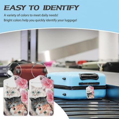 3 Pack Luggage Tag for Suitcase,Cute Funny Cat Leather Luggage Tags with Privacy Cover Name ID Label Identifiers Travel Bag Tags for Women Men Boys Girls
