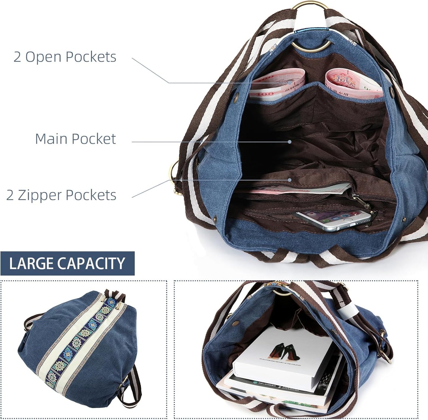 Goodhan Women Canvas Backpack Daypack Casual Shoulder Bag, Vintage Heavy-duty Anti-theft Travel Backpack