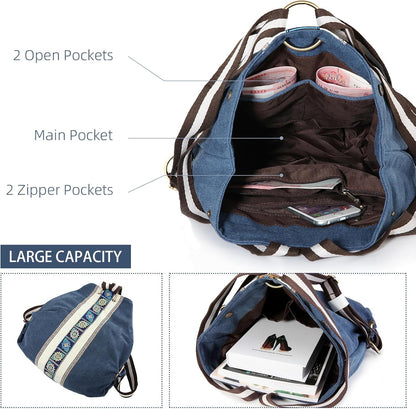 Goodhan Women Canvas Backpack Daypack Casual Shoulder Bag, Vintage Heavy-duty Anti-theft Travel Backpack