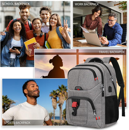 Grey Backpack for Men Women, School Backpack for Boys Girls Teens, Backpacks for School, College Back Pack, Book Bag, Water Resistant Bookbag, Business Work Travel mochilas para hombres