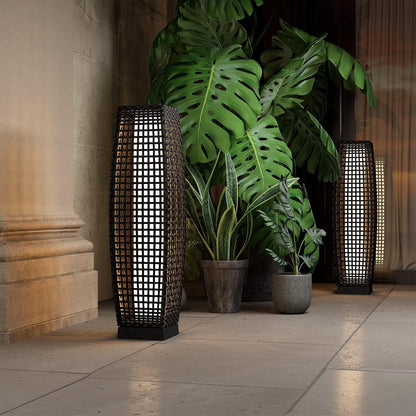 Grand patio Solar Outdoor Floor Lamp Solar Powered Lantern Water-Resistant Wicker Deck Light for Garden Porch Deck-Large Fuji 2 PCS, Dark Brown