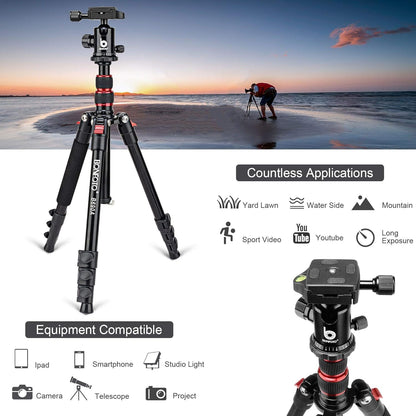 BONFOTO B690A Camera Tripod for Travel,Lightweight Aluminum Portable DSLR Tripod with 360 Degree Ball Head and Carry Bag, Camera Stand for Ring Light & Canon Nikon Sony DSLR