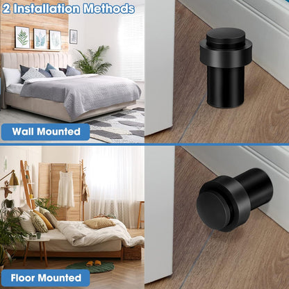 Chumia 10 Pcs Door Stopper Mounted Floor Stops Stainless Steel Cylindrical Stopper Modern Decorative Rubber Bumper Stops Holder Wall Protector for Bottom or Top of Door (Black)